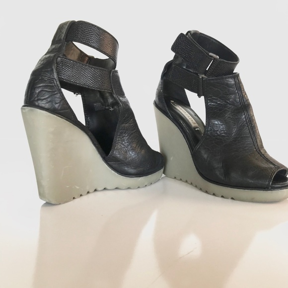 BCBGMaxAzria Shoes - BCBGMaxazria Black Finley Leather Wedges 6 1/2